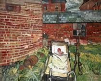 Baby in a Pram in a Garden - John Bratby