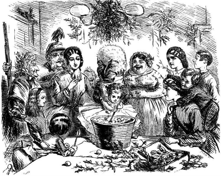 A FAMILY GROUP—BABY STIRRING THE PUDDING - John Leech