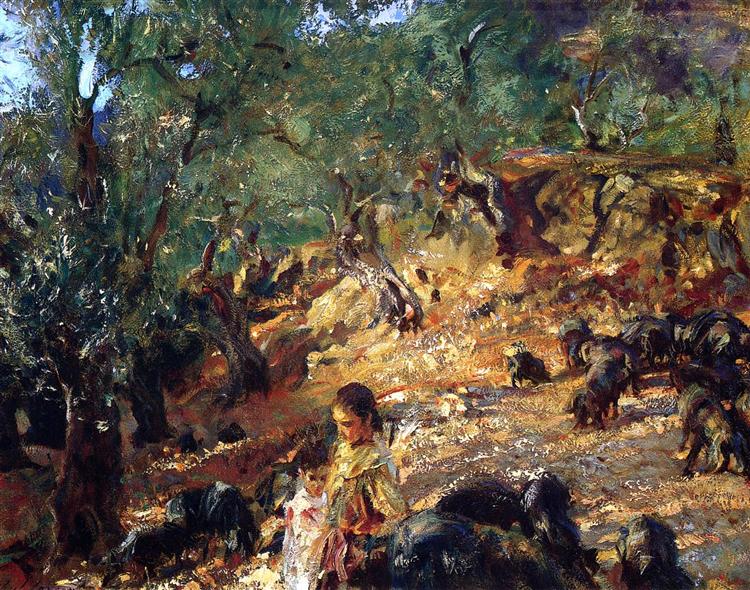 Ilex Wood at Majorca with Blue Pigs, 1908 - 薩金特