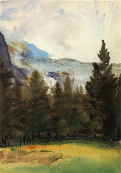 Purtud Fir Trees and Snow Mountains, 1908 - John Singer Sargent