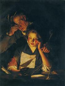 A Girl reading a Letter, with an Old Man reading over her shoulder - Joseph Wright of Derby