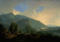 An Italian Landscape with Mountains and a River - Джозеф Райт
