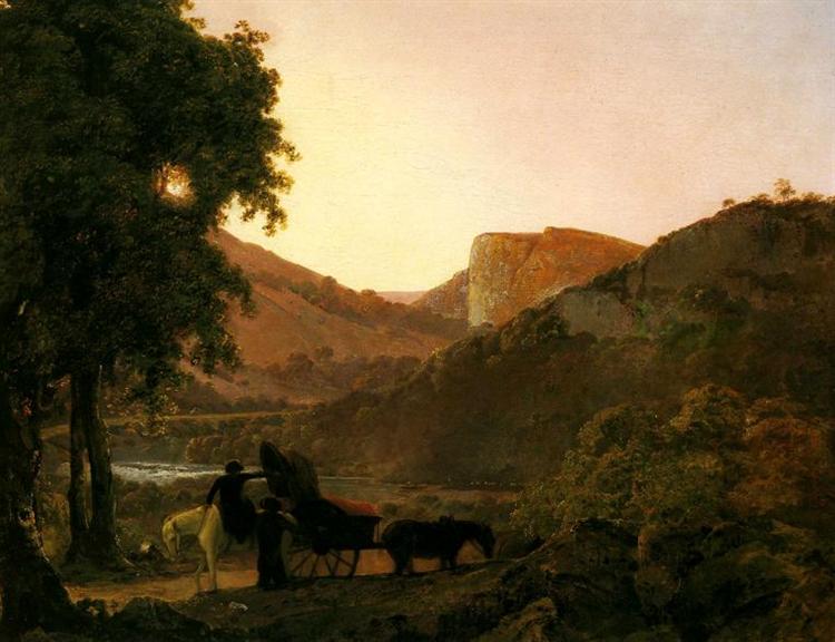 Landscape with Figures and a Tilted Cart, Matlock Hogh Tor in the Distance, c.1790 - Joseph Wright