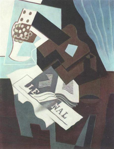 Still Life with Guitar, Book and newspaper, c.1919 - Хуан Грис