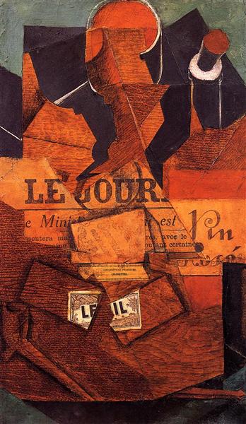 Tobacco, Newspaper and Bottle of Wine, 1914 - Juan Gris