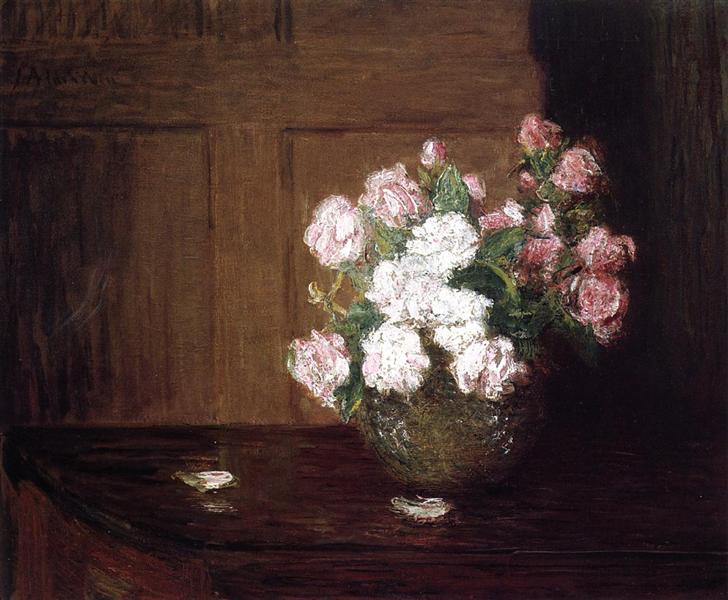 Roses in a Silver Bowl on a Mahogany Table, c.1888 - c.1890 - Julian Alden Weir