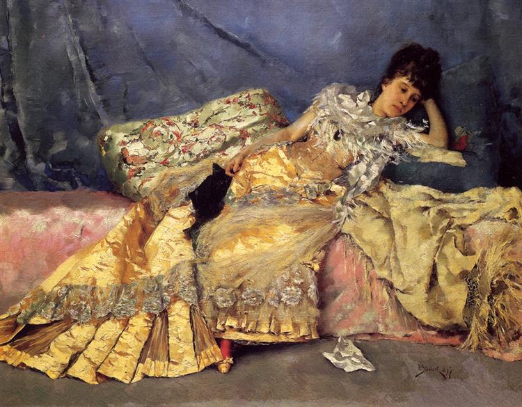 Lady On A Pink Divan, 1877 - Julius Stewart