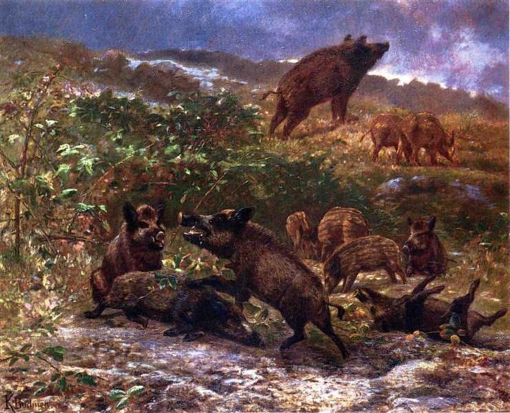 A Family of Wild Boar - Карл Бодмер
