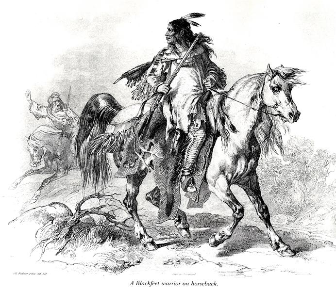 Blackfeet warrior on horseback, c.1833 - Карл Бодмер