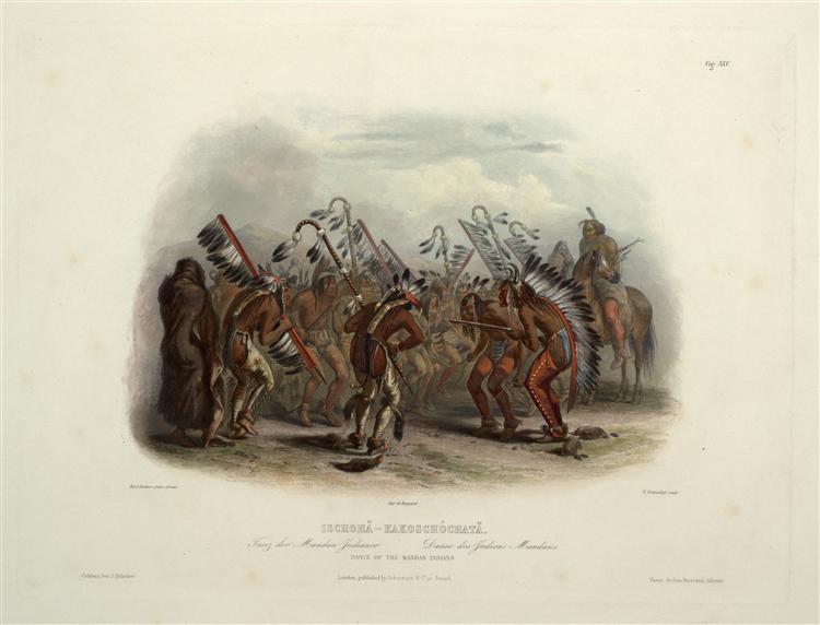 Ischohä Kakoschochatä Dance of the Mandan Indians, plate 25 from Volume 2 of 'Travels in the Interior of North America', 1843 - Карл Бодмер