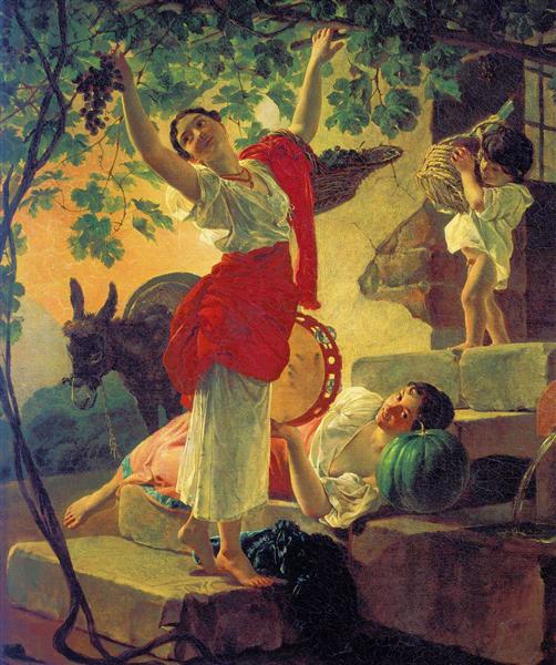 Girl Gathering Grapes in a Suburb of Naples, 1827 - Карл Брюллов