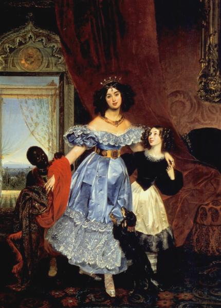 Portrait of Julia Samoylova with Giovannina Pacini and black boy - Карл Брюллов