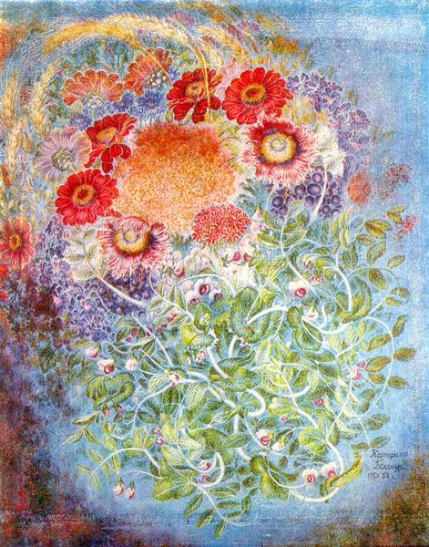 Wheat, flowers, grapes, 1950 - 1954 - Kateryna Bilokur