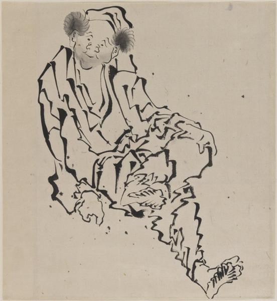 Drawing of Man Seated with Left Leg Resting over Right Knee - Hokusai