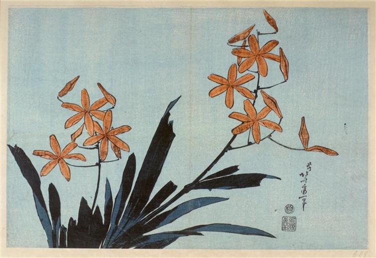 Orange orchids - Katsushika Hokusai
