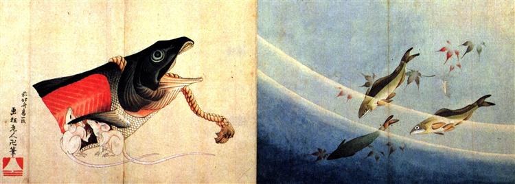 Salted salmond and mice - Katsushika Hokusai