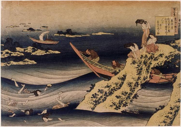 Sangi Takamura, abalone fisherman - Katsushika Hokusai
