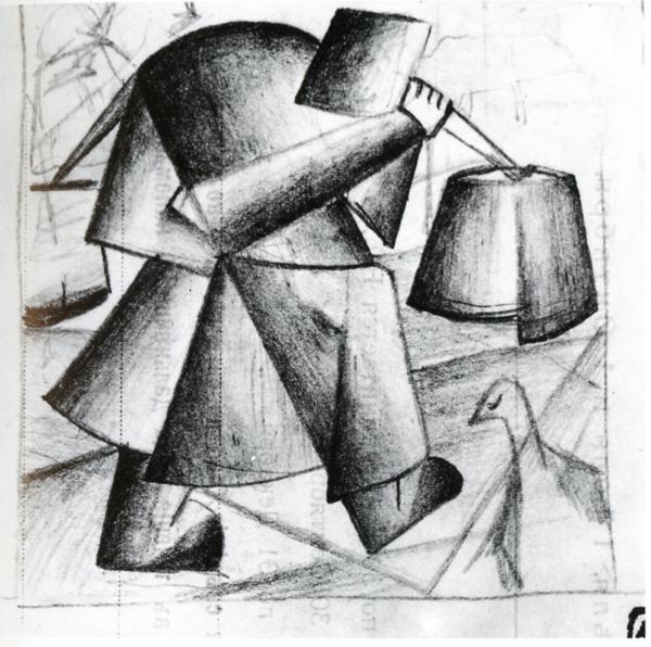 Sketch to the Portrait of a Builder - Kazimir Malévich