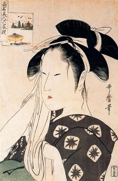 Woman playing a poppin - Utamaro