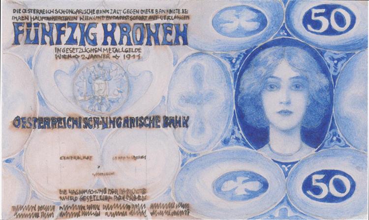 Design for the bill of 50 crowns, 1911 - Коломан Мозер