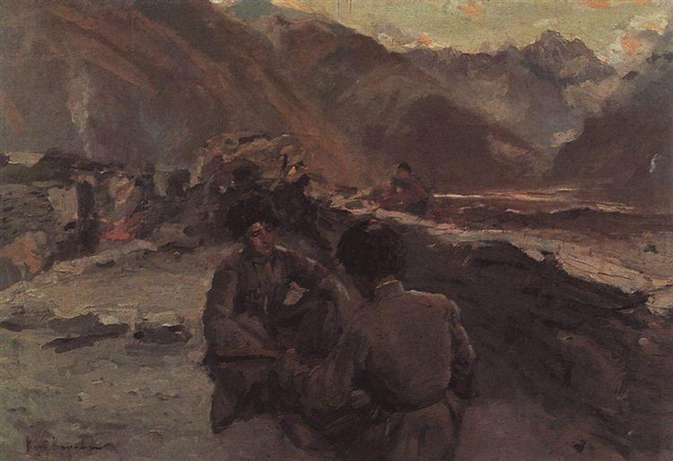 In the Caucasus. Sitting Mountaineers, 1889 - Constantin Korovine