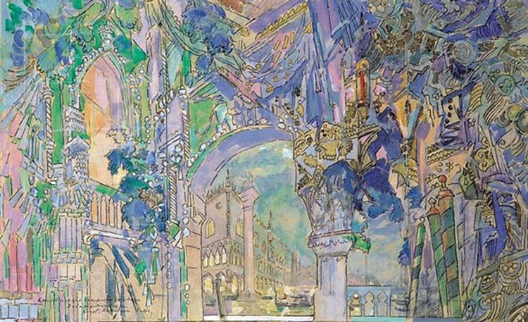The Curtain Sketch of the play La Ronde des Heures - Konstantín Korovin