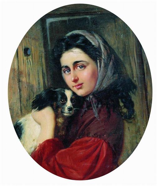 Girl with dog - Konstantin Makovsky