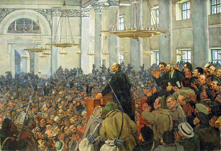 First appearance of Lenin at a meeting in Smolny, the Petrograd Soviet on Oct. 25, 1917, 1927 - Konstantin Yuon