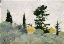 Landscape with Cypress Trees - Konstantinos Parthenis