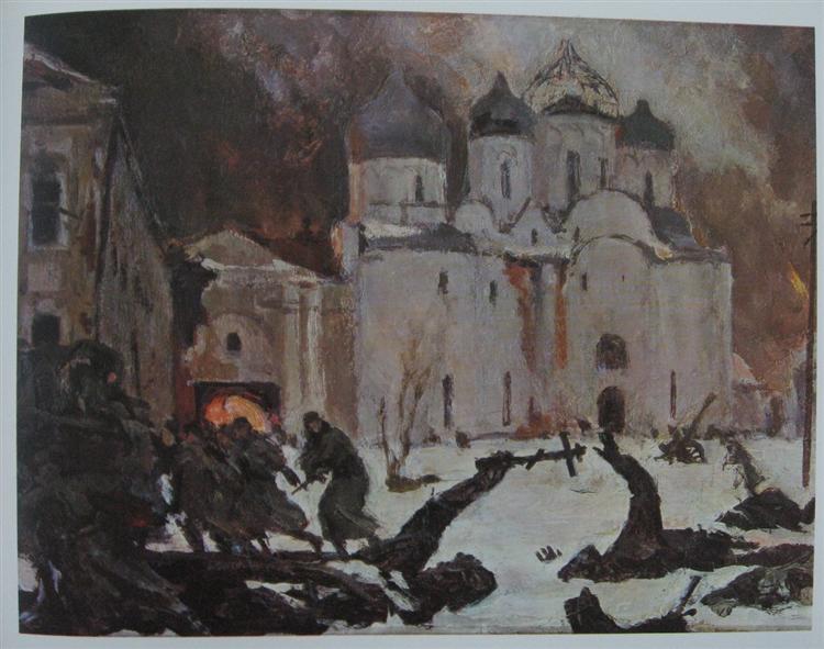 Fleeing of fascists from Novgorod, 1945 - Koukryniksy