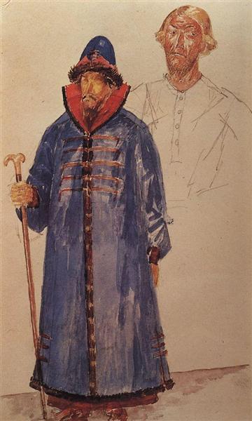 Costumes and make-up to the tragedy of Pushkin's Boris Godunov, 1923 - Кузьма Петров-Водкін