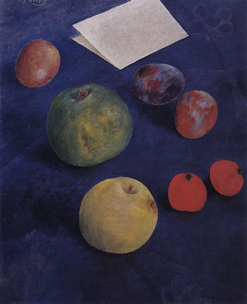 Fruit on a blue tablecloth, 1921 - Kuzma Petrov-Vodkin