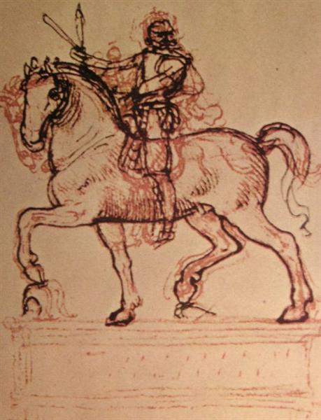 Drawing of an equestrian monument, c.1500 - Léonard de Vinci