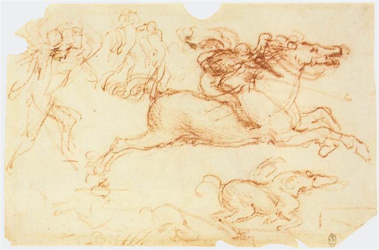 Galloping Rider and other figures, c.1503 - Léonard de Vinci