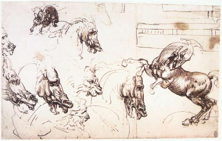 Study of horses for the Battle of Anghiari, c.1503 - Léonard de Vinci