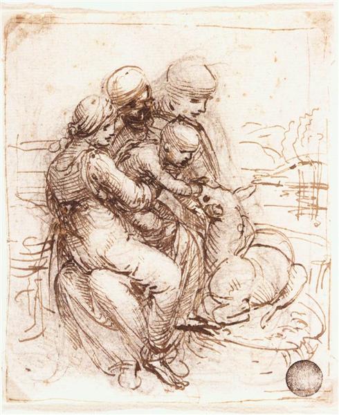 Study of St. Anne, Mary, the Christ Child and the young St. John, c.1503 - 達文西