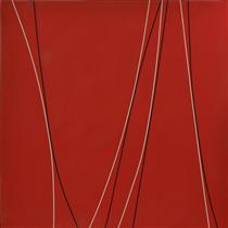 Untitled (Black and White Lines on Red Background) - Lorser Feitelson