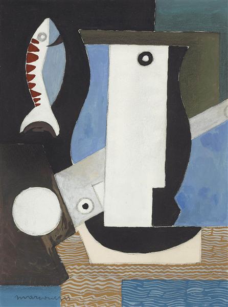 Composition cubiste au portrait, poisson et clair de lune, 1926 - Луи Маркусси