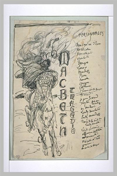 Projet de frontispice pour Macbeth avec un cavalier galopant, de face - Люк-Оливье Мерсон