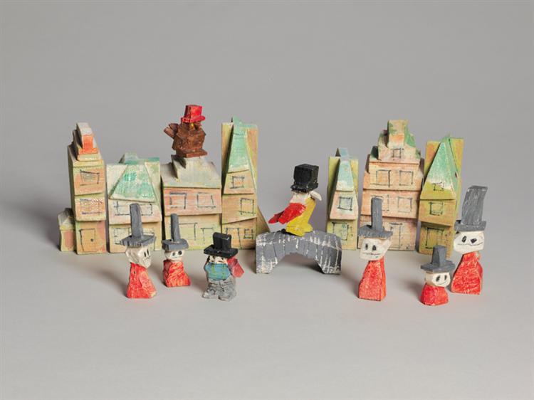 Houses and Figures (Birds with Hats) - Lyonel Feininger