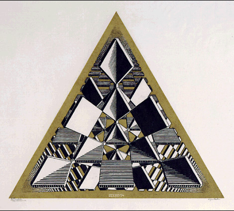 Три площини, що перетинаються, у кольорі, 1954 - Мауріц Корнеліс Ешер