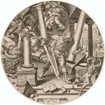 Samson Destroying the Temple of the Philistines - Maarten van Heemskerck