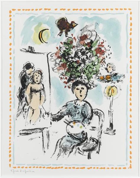 A painer with chandelier, 1984 - Marc Chagall