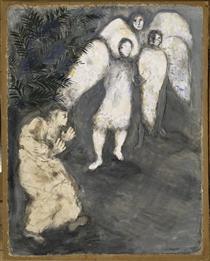 Авраам падает ниц перед тремя ангелами - Марк Шагал