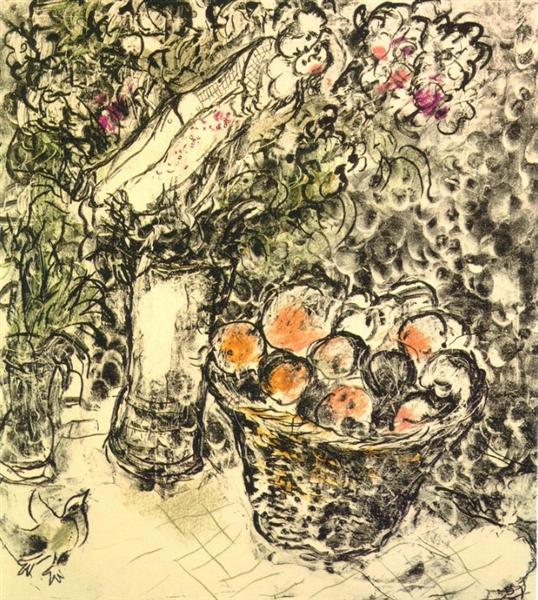Couple and basket with fruits - Marc Chagall
