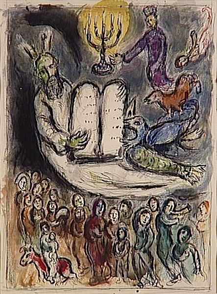 Moses called the elders and presents Tablets of Law, 1966 - Marc Chagall