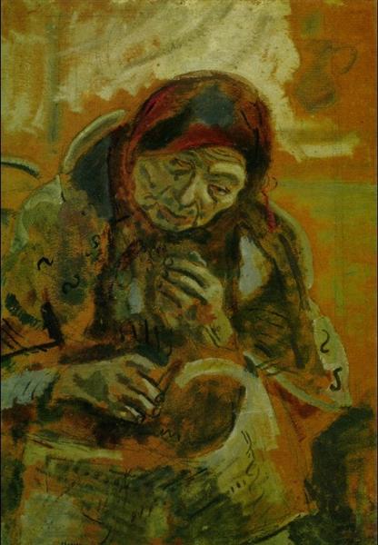 Старуха с клубком ниток, c.1906 - Марк Шагал