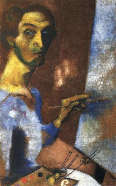 Автопортрет с мольбертом, 1914 - Марк Шагал