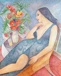 Marika with a bouquet of flowers - Marie Vorobieff