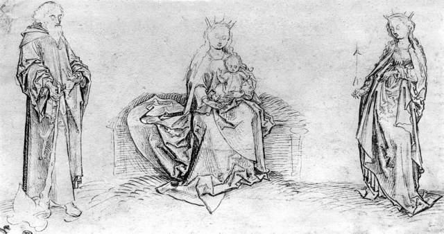 Sitting Mary with the St. Jude Thaddeus and St. Ursula, 1475 - 1490 - Мартин Шонгауэр